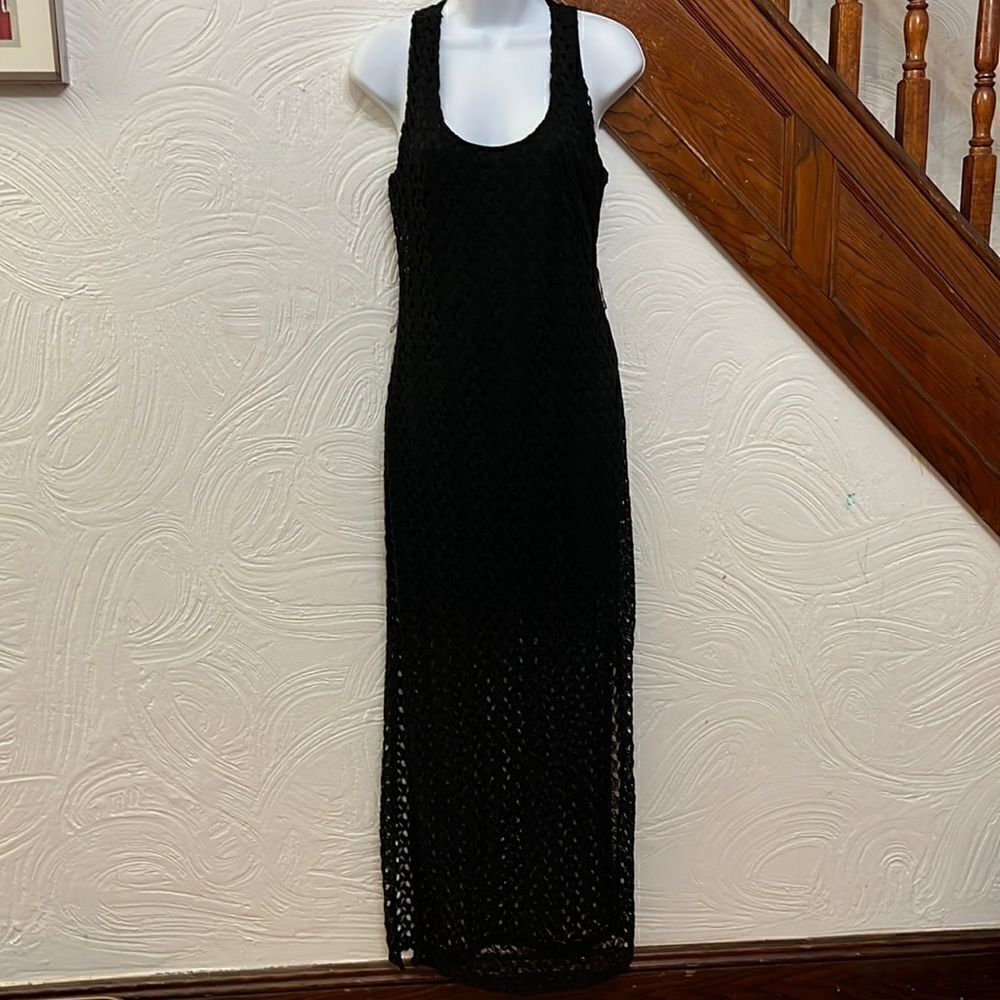 NWT American Rag Maxi Dress Womens Black Lace Racerback Sheer Hem Slit Small